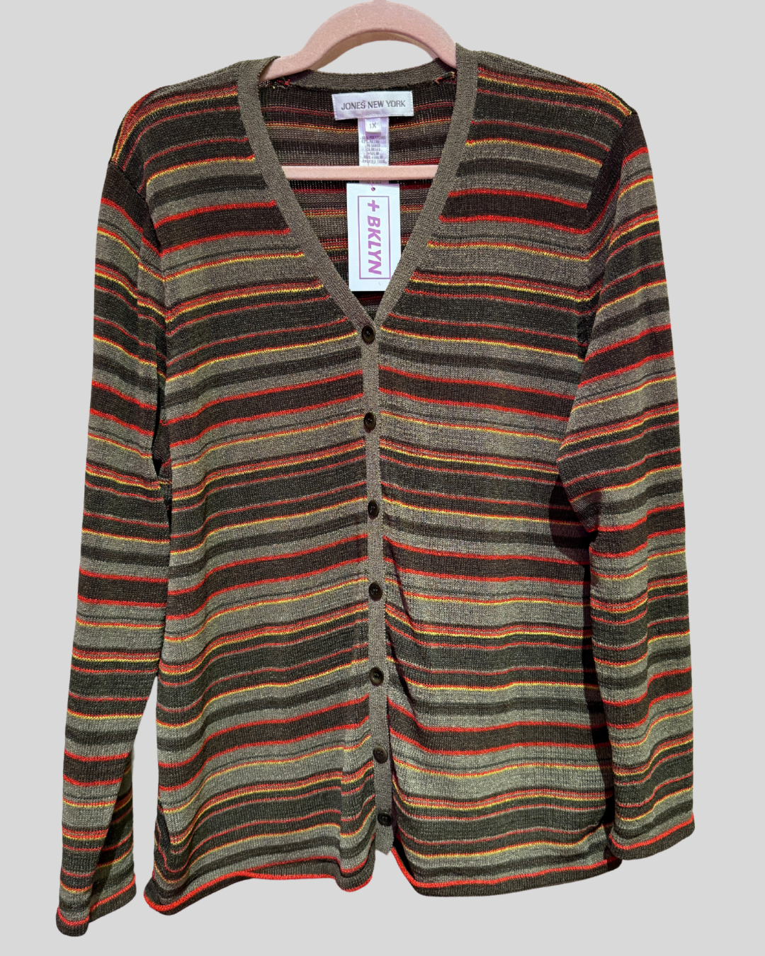 Vintage Jones NY Brown Multicolor Stripe Cardigan (1X)