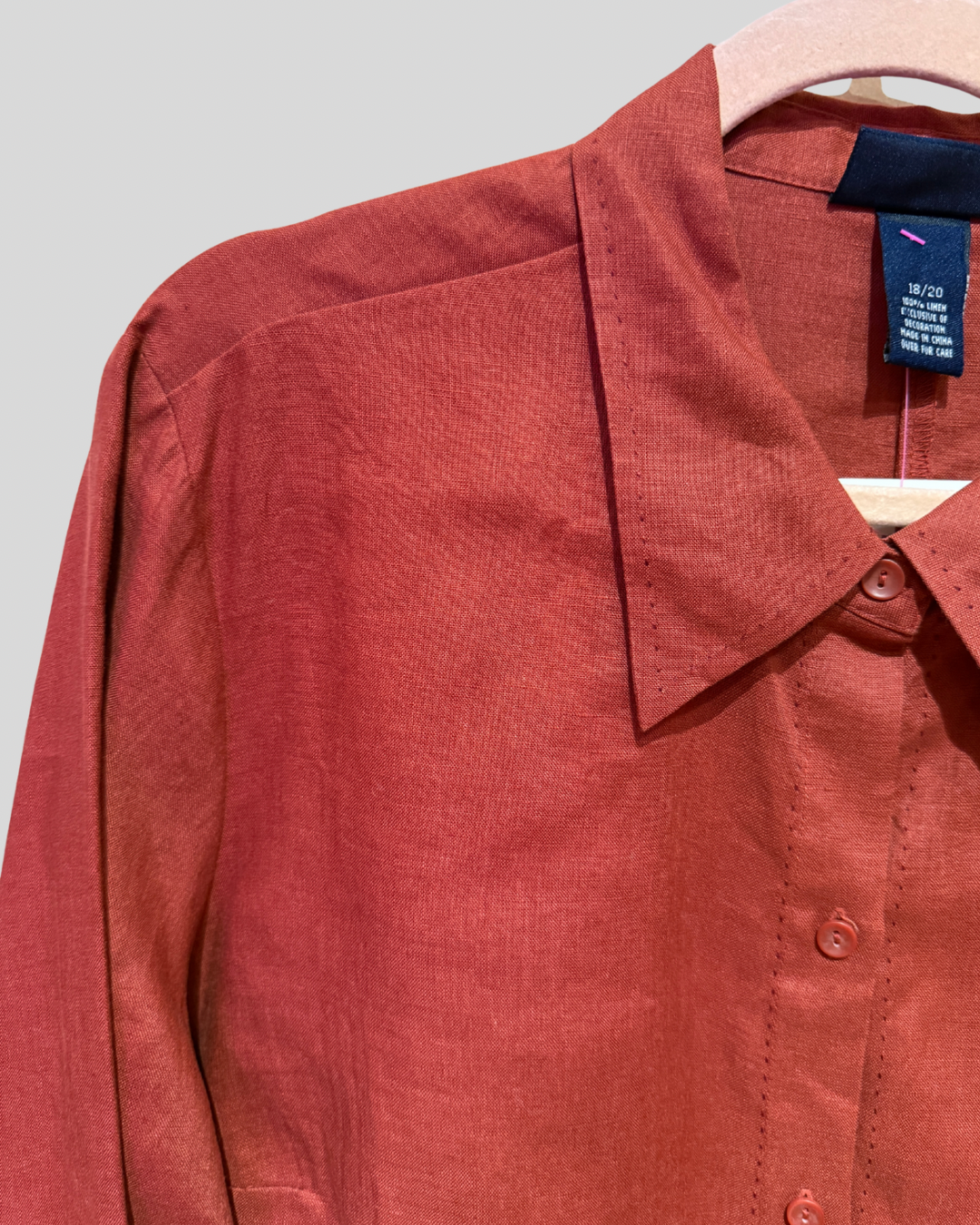 Vintage Venezia Linen Rust Red Button Down Shirt (18/20)