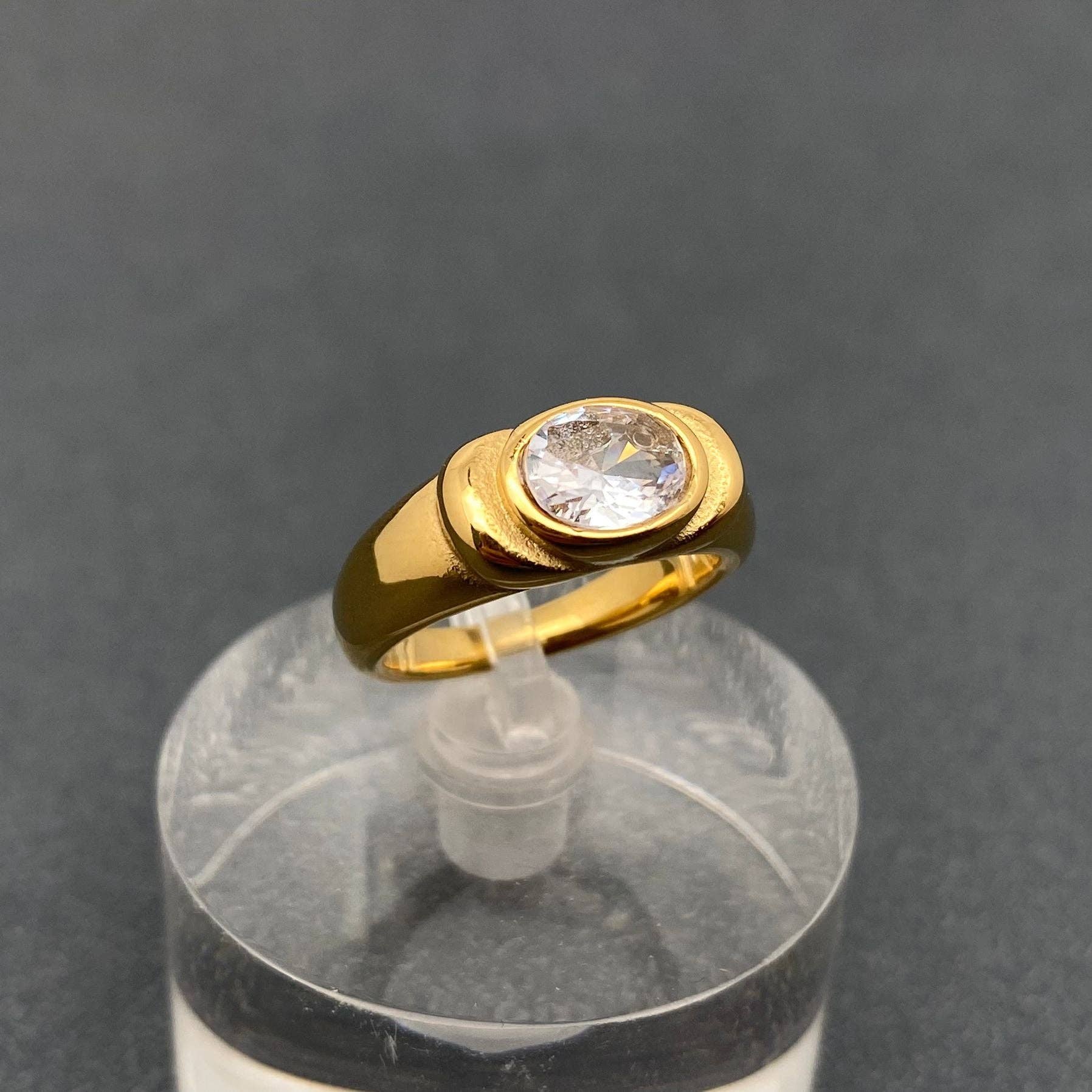 Inlaid CZ 18K Gold Plated Stainless Steel Ring - FGS: Black / 10