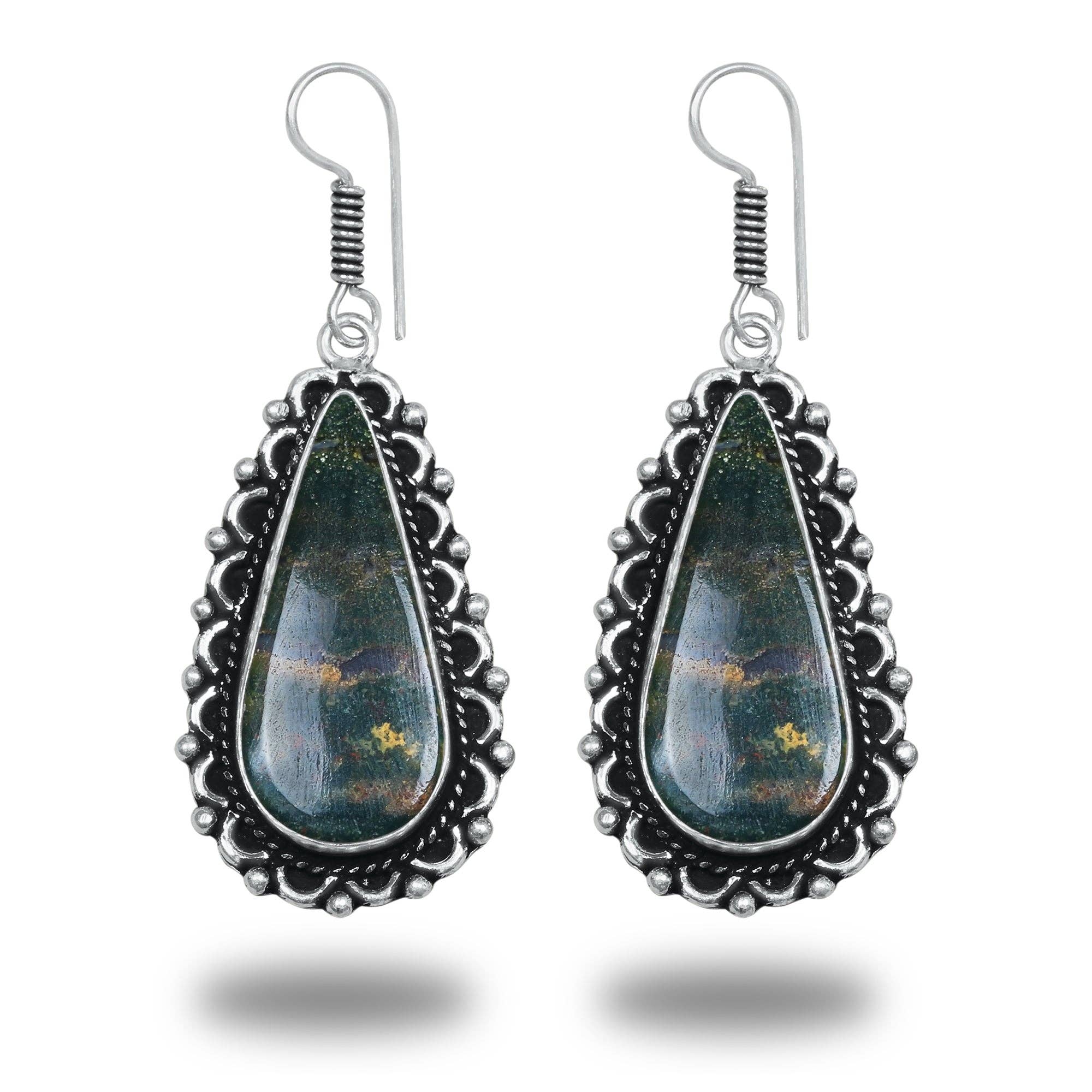 Boho Designer Earrings – Silver-Plated, Handmade, Assorted Gemstones | Wholesale: Pack of 20