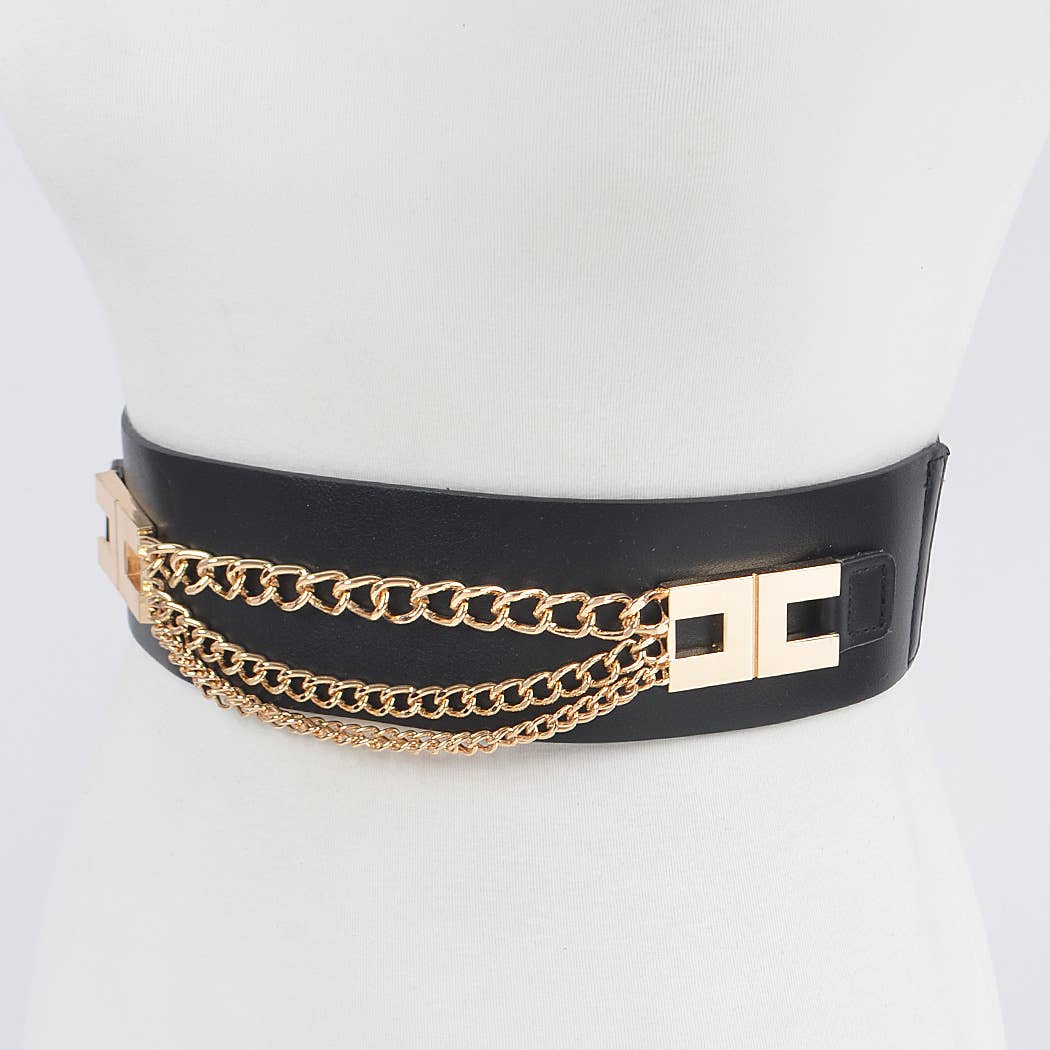 Multi-Layered Chain Plus Size Elastic Belt: Black Gold