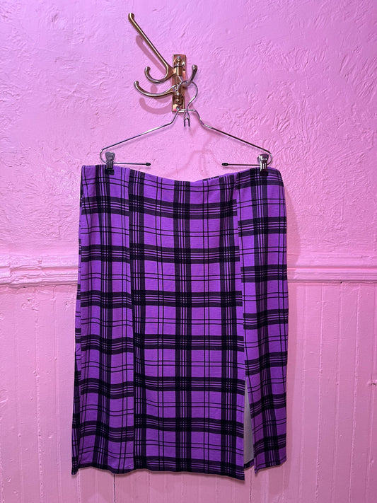 F21 Purple Plaid Stretchy Pencil Skirt