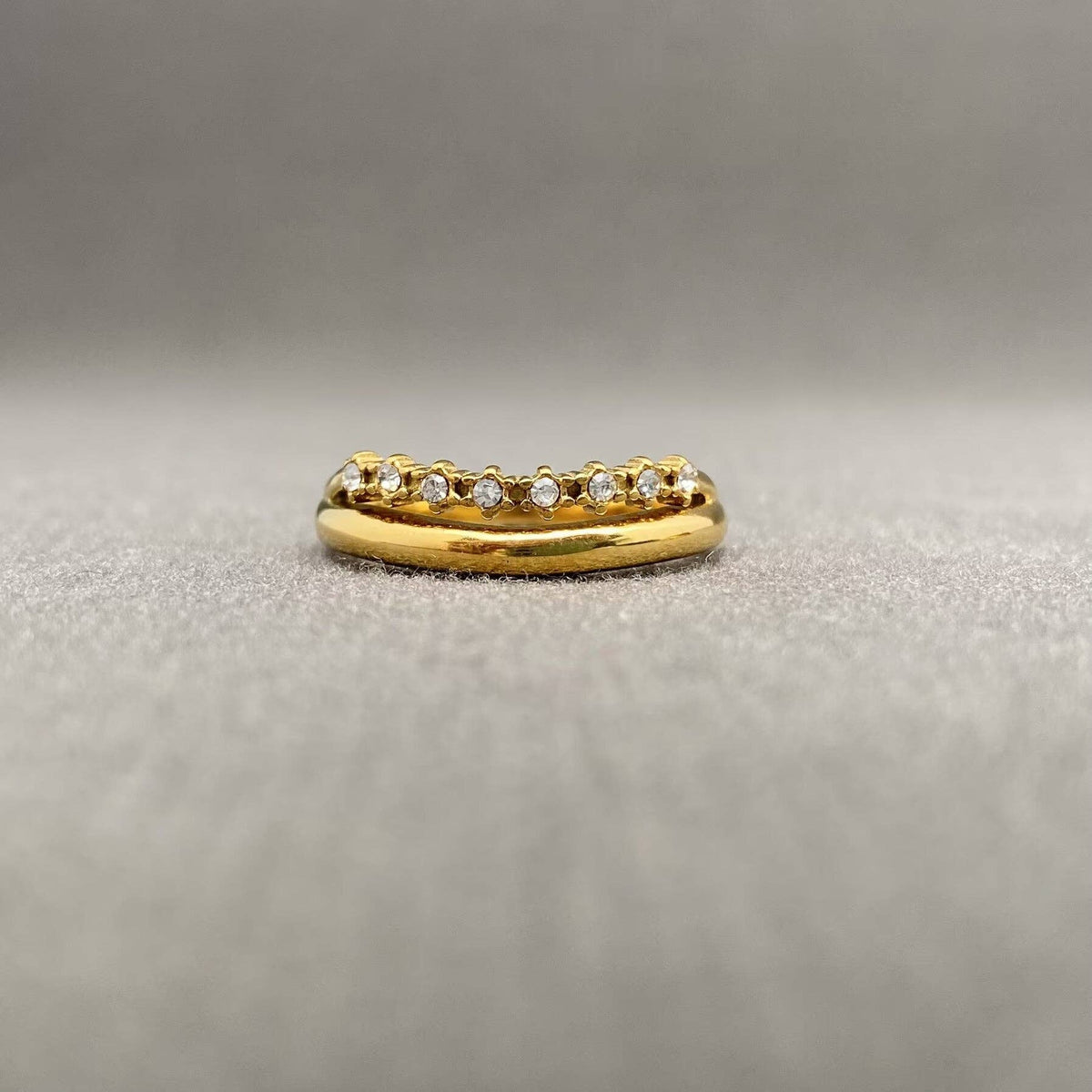 Multiple Zircon Inlaid 18K Gold Plated Stainless Steel Ring - FGS: B / 8