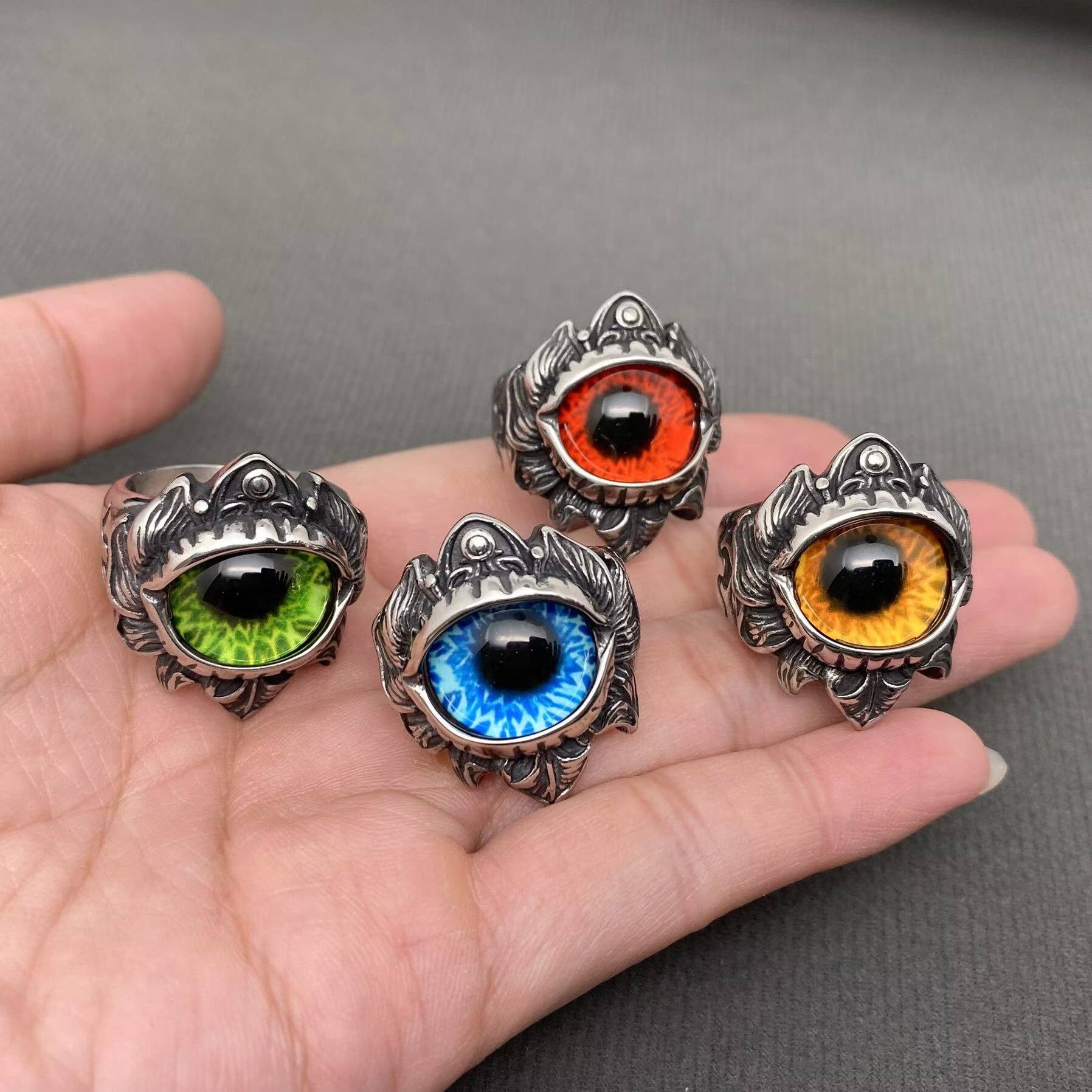 Multicolor Devil Eye Men's Stainless Steel Ring - MJ/MR: Brown / 10