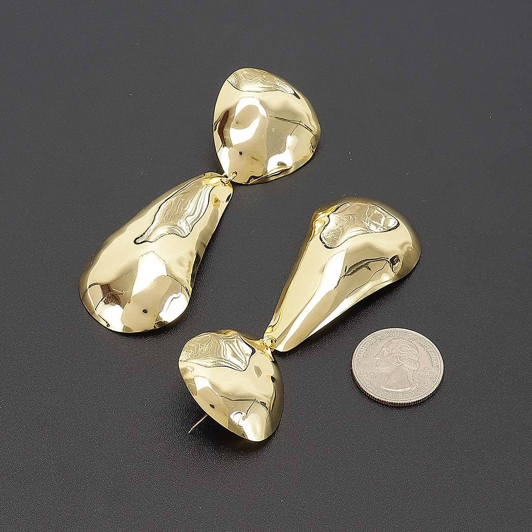 Hammered Double Teardrop Drop Earrings: GD
