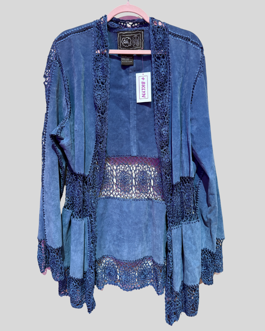 Vintage Chi By Falchi Blue Suede and Crochet Jacket (2X)