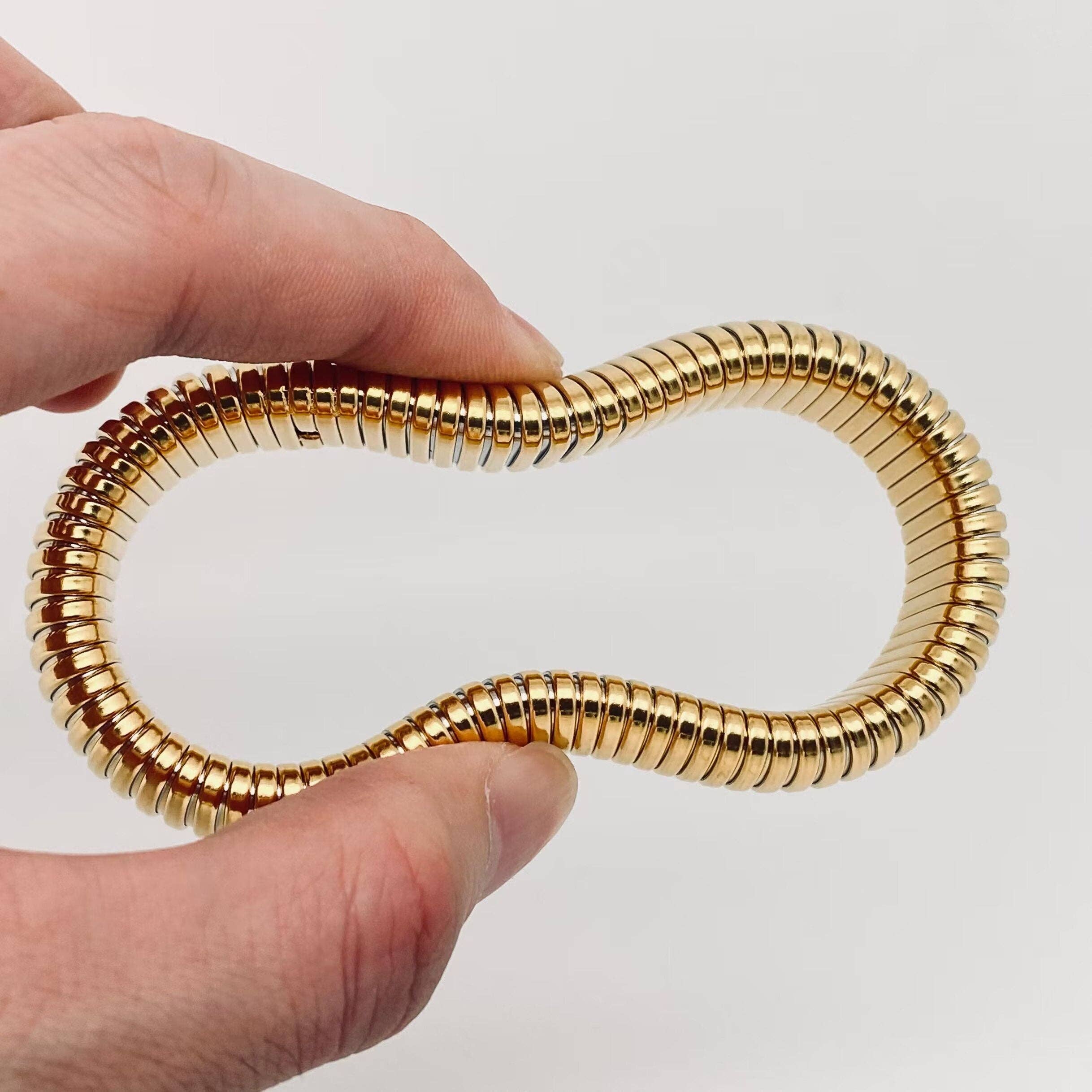 Elastic Stainless Steel Gold-plated Bangle 10-12-16-20MM-FGS: Gold 20mm