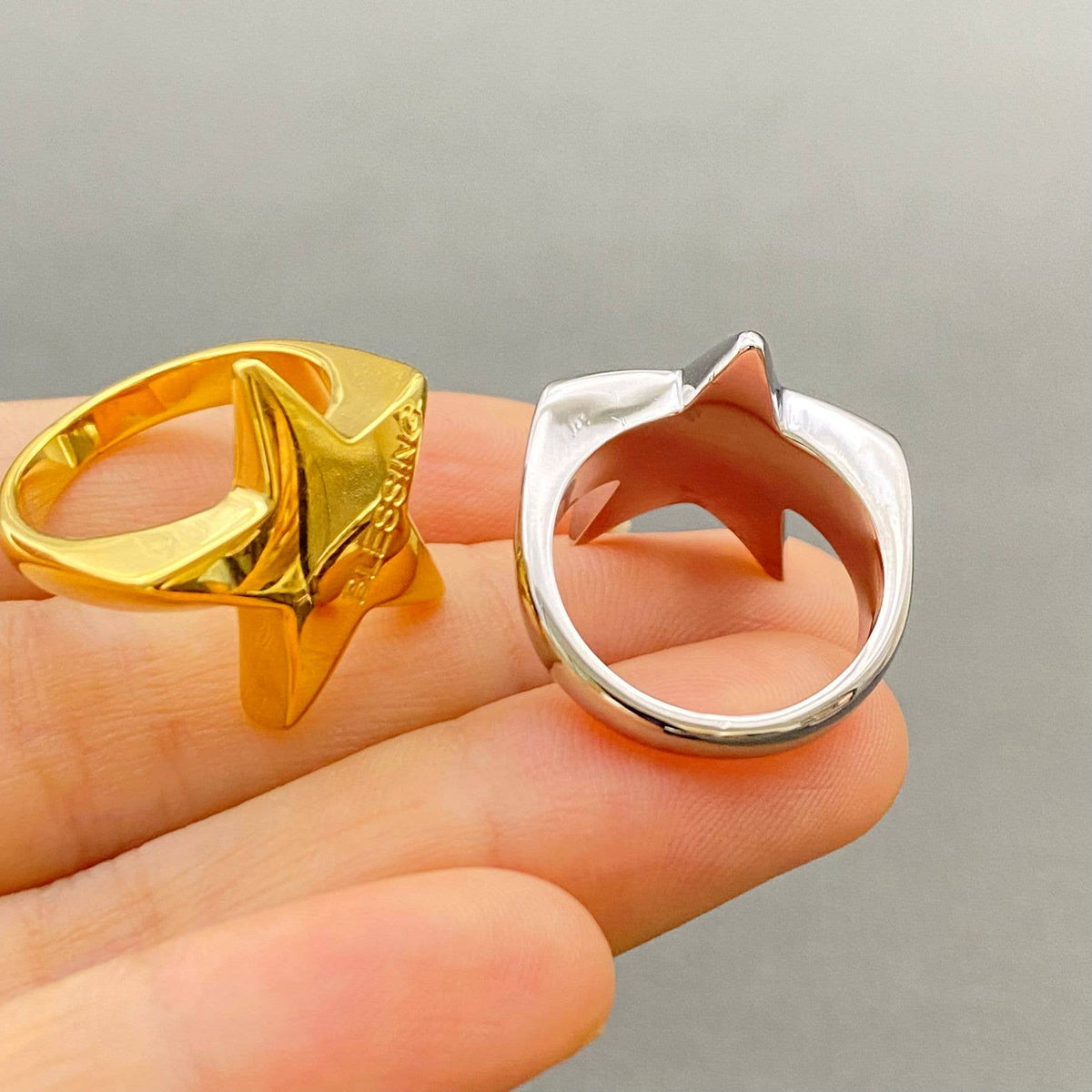 BLESSING Star 18K Gold Plated Stainless Steel Ring - FGS/MS: Steel color / 8