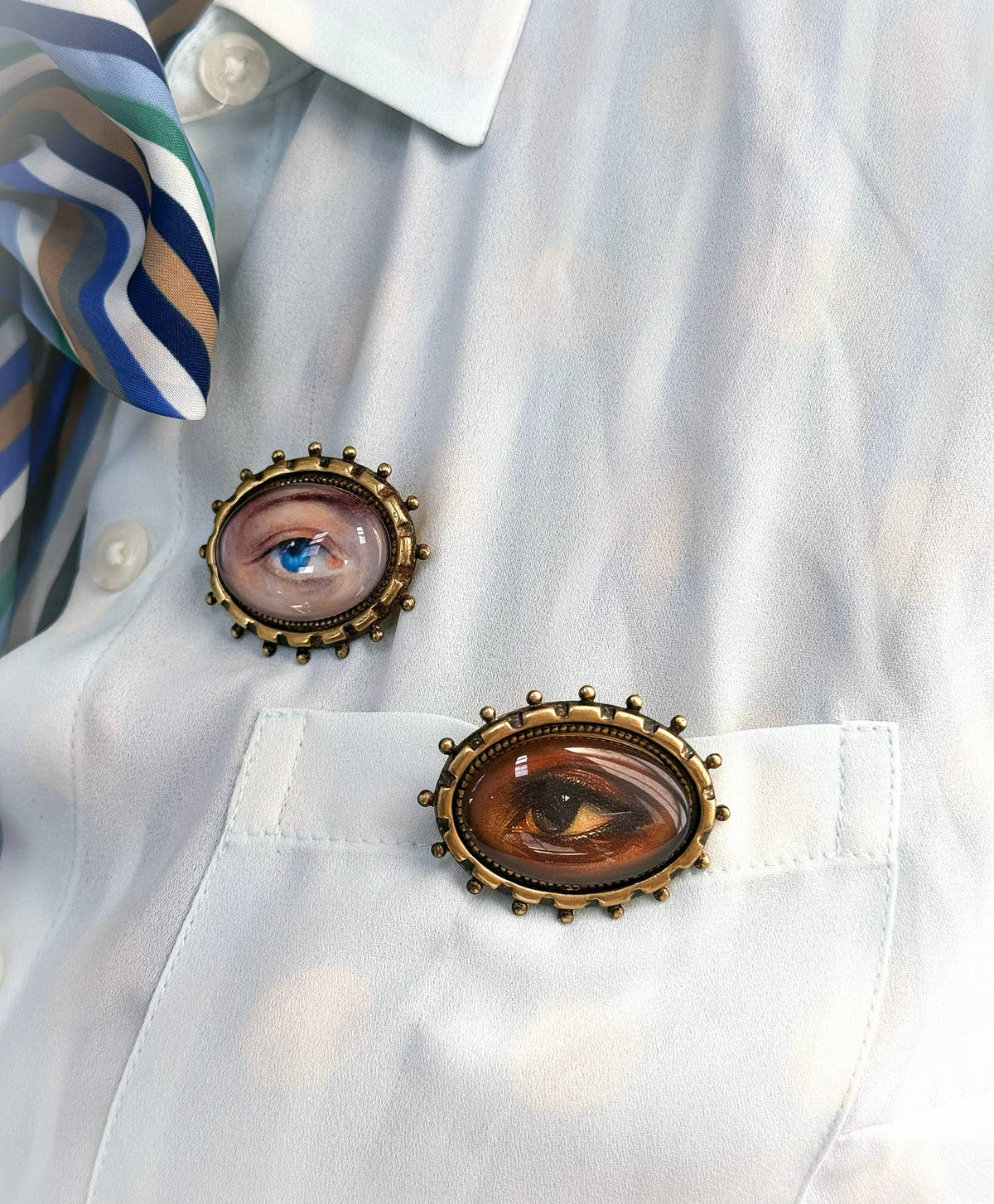 You Choose Lovers Eye Oval Brass Brooch Vintage Victorian: #5 Brown Eye (dark) Green Patina