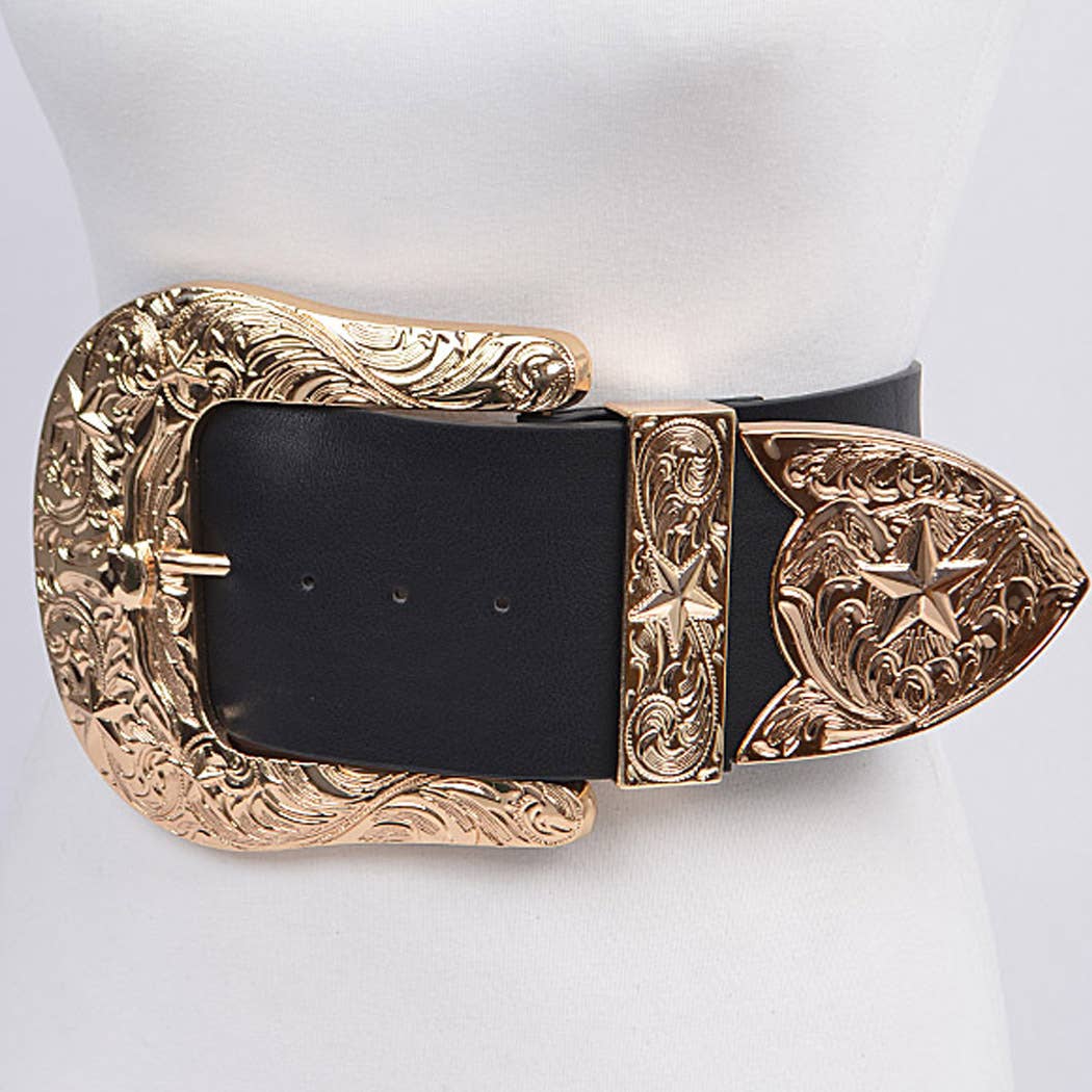 Oversized Buckle Plus Size Belt: Black Silver