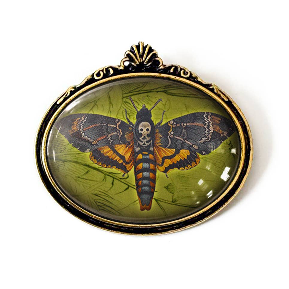 Deathshead Hawkmoth Brooch Vintage Art Gothic Moth: Antiqued Silver