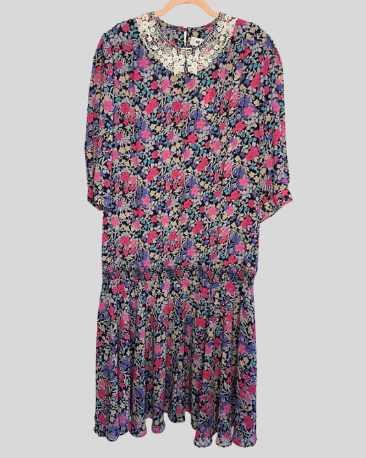 80s Ms Chaus Purple Floral Lace Collar Dress (1x/2x)