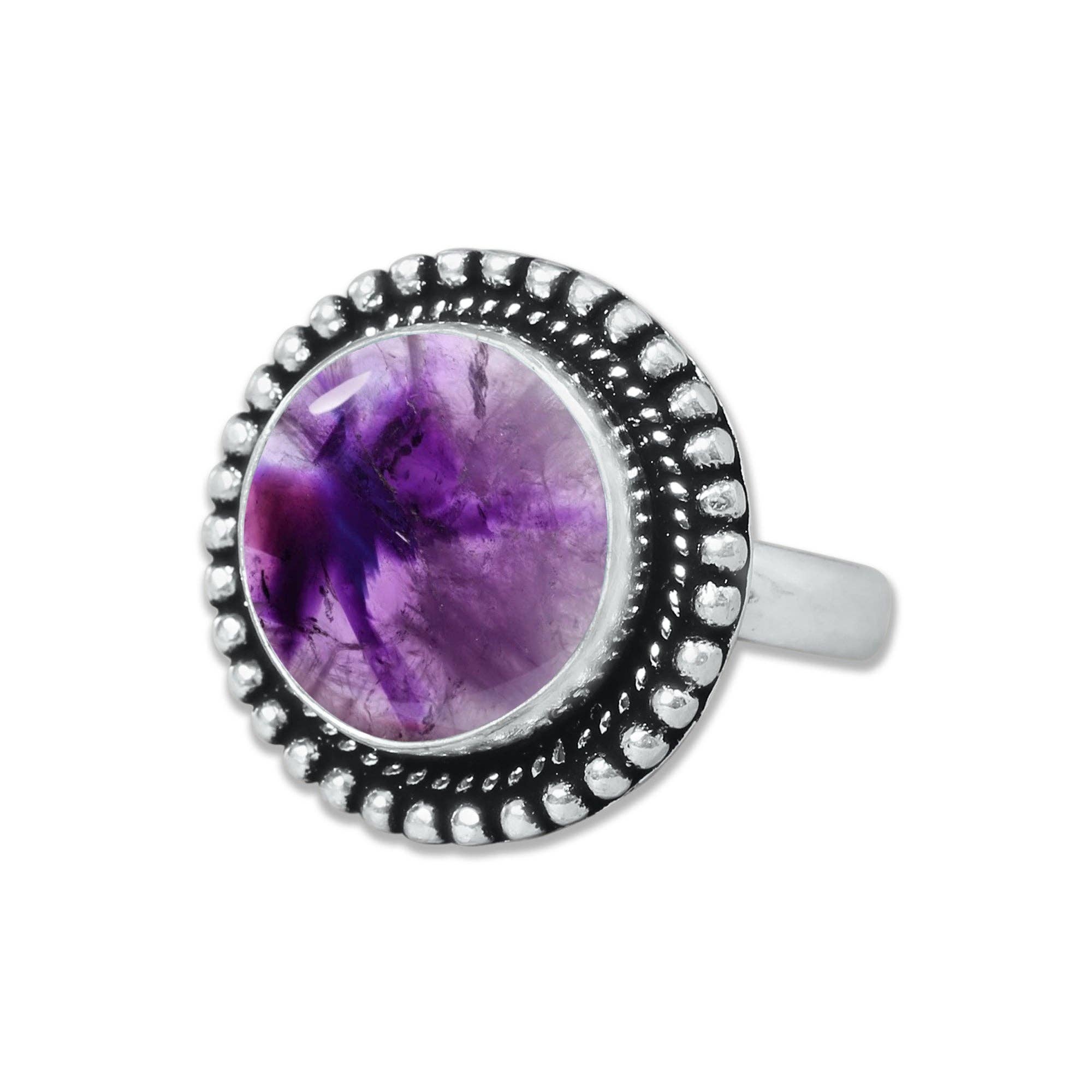 Star Amethyst Rings for Women – Silver-Plated, Handmade, Deep Purple (US Sizes 6–10, Non-Adjustable): 10 Rings