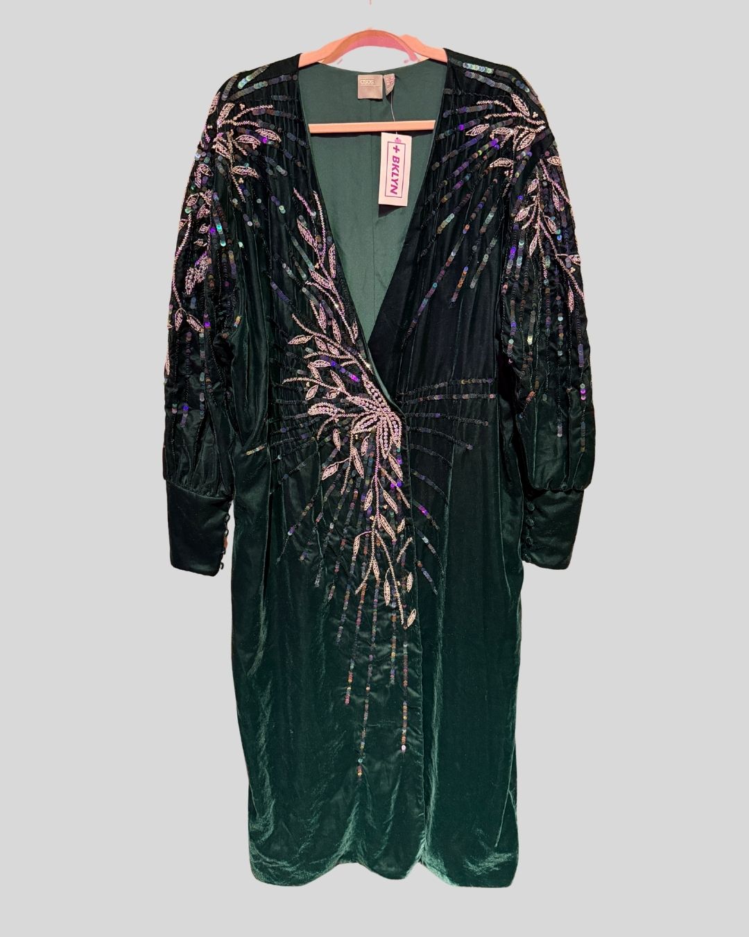 Asos Green Velvet Beaded Duster Dress (14)