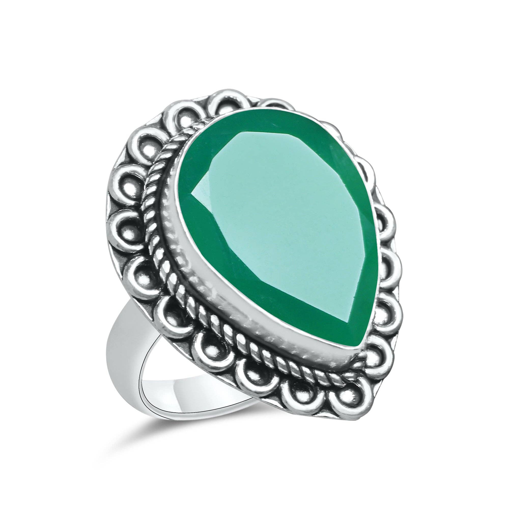 Green Onyx Faceted Rings – Silver-Plated, Handmade, Emerald Green Statement | Wholesale: 10 Rings