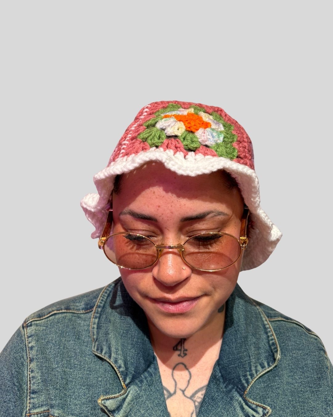 Arts & Crafts by Ms J Pink & White Crochet Hat