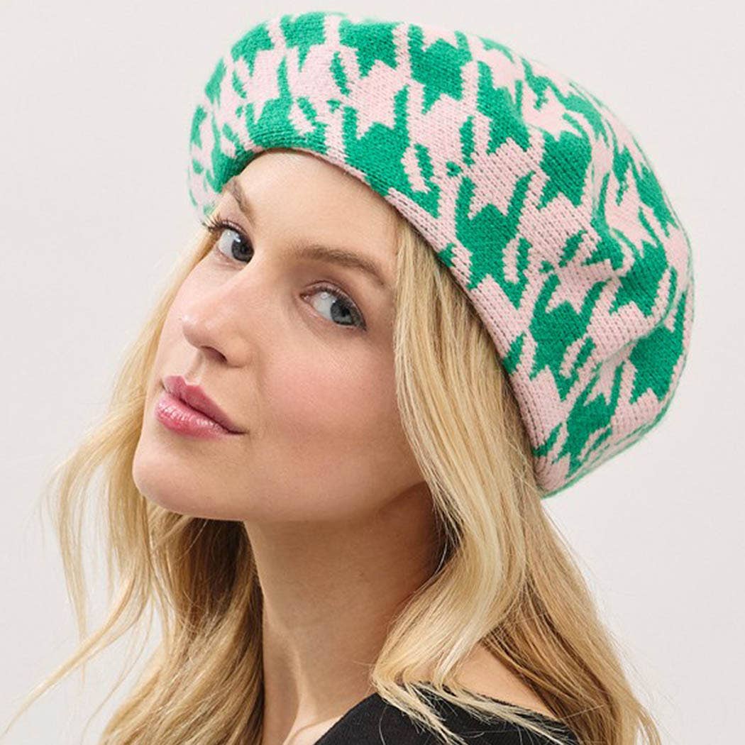 Houndstooth Knit Beret: PKGN
