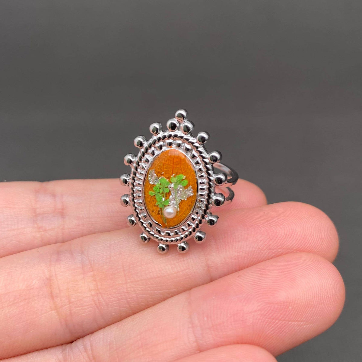 Multiple Styles Dried Flowers Stainless Steel Ring - PDF: Style E