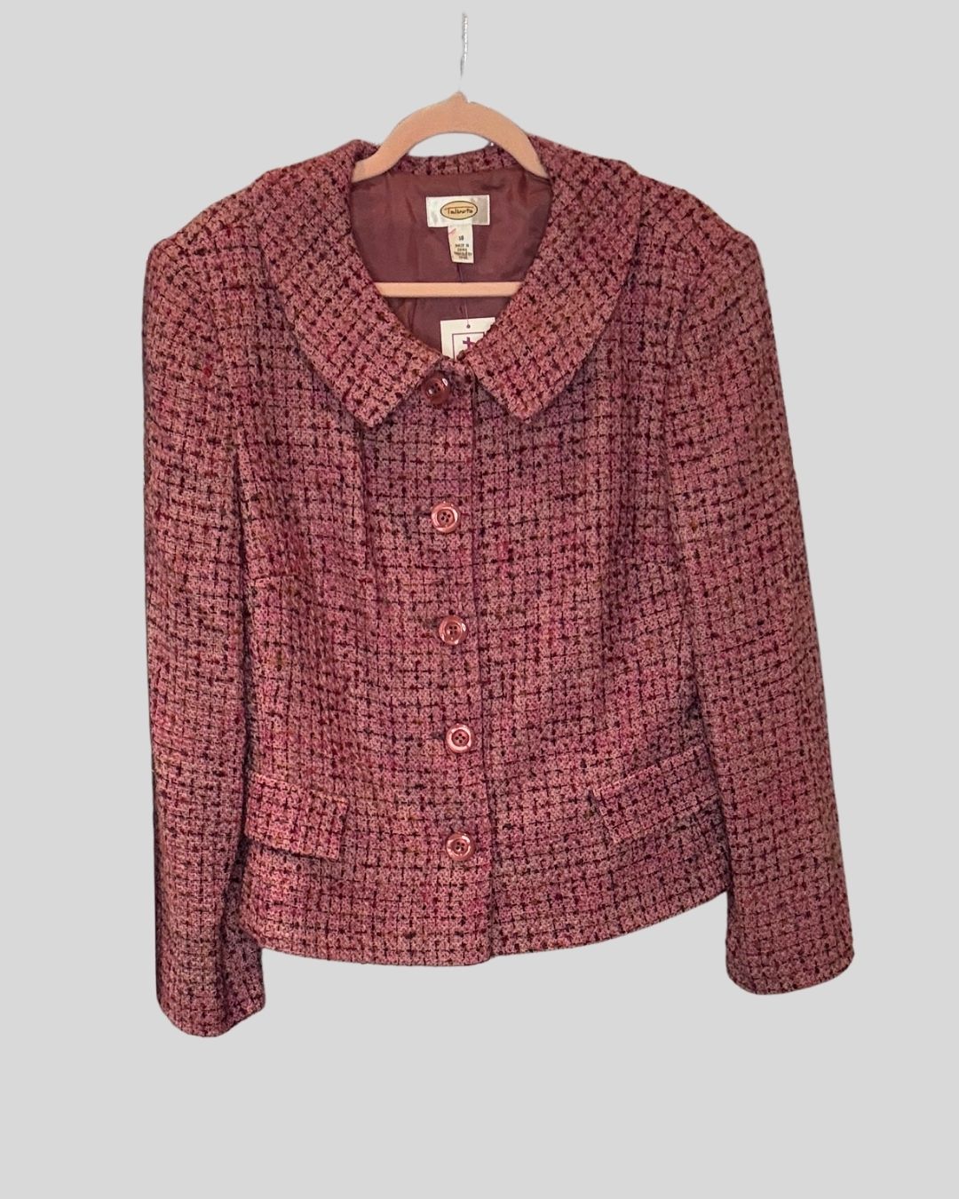 VINTAGE TALBOTS PINK WOVEN TWEED JACKET (18 FITS 14)