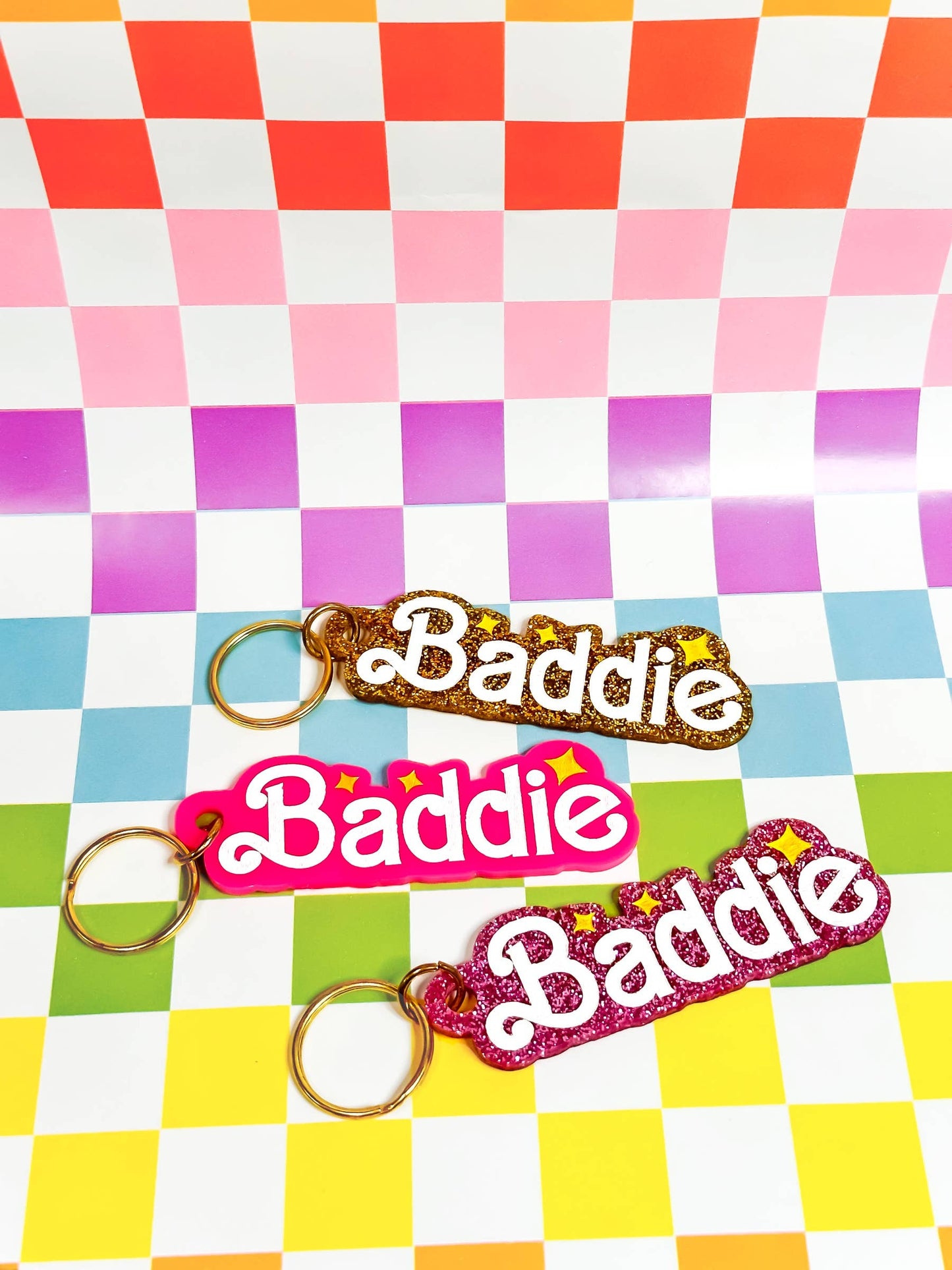 The Hissin' Kitten - Baddie / Saddie - Double Sided Keychain!: Gold / Pink