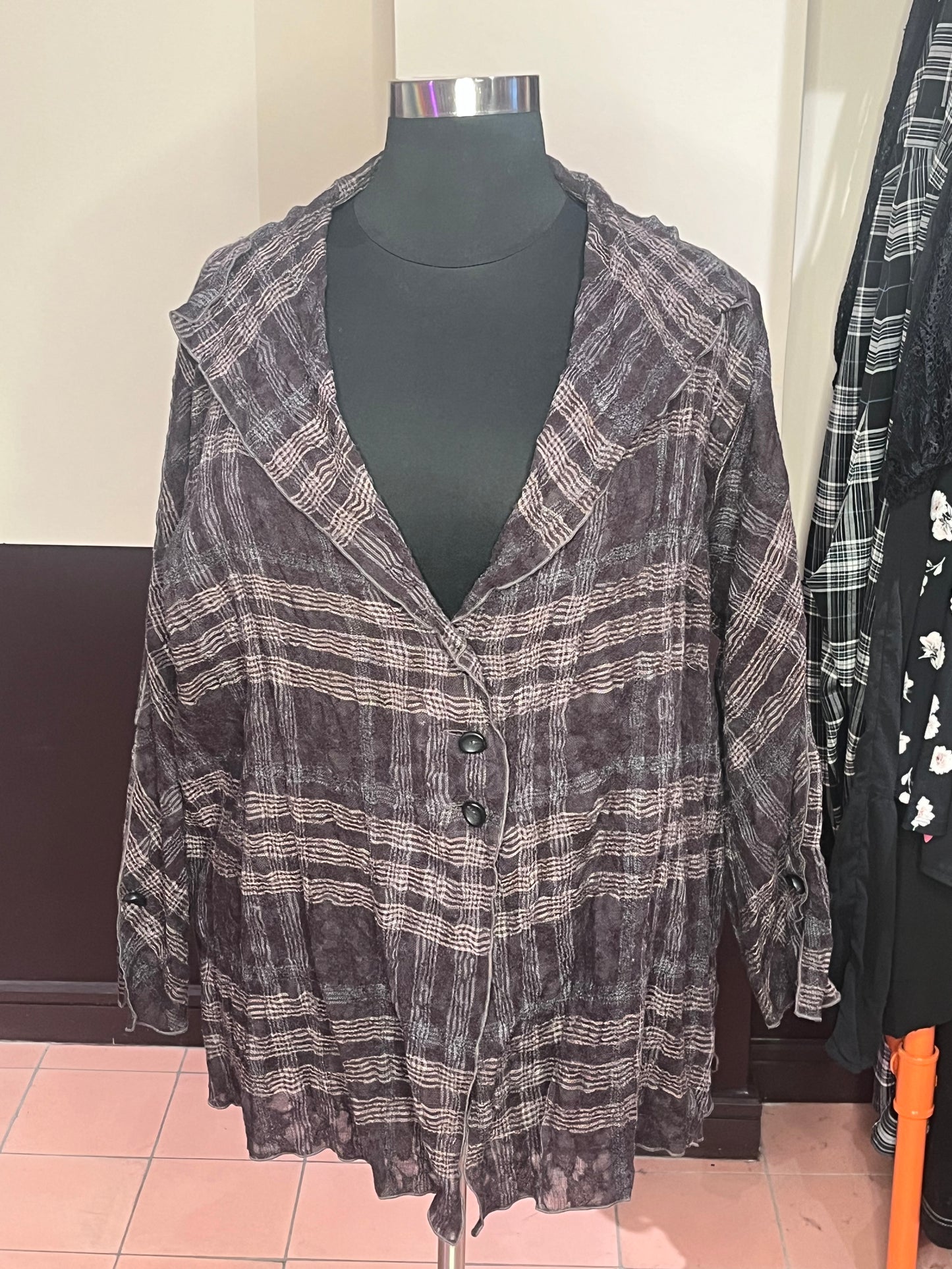 Brown Plaid Wool Sweater Jacket (2x)