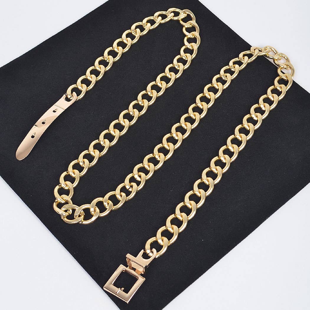 Monotone Plus Size Chain Belt: Gold