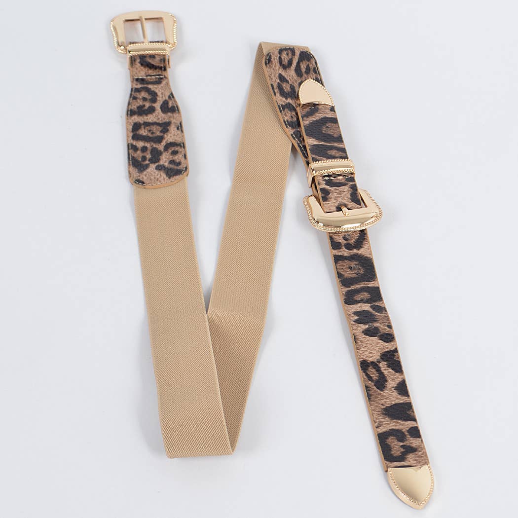 Leopard Two Buckle Plus Size Waist Belt: Leopard