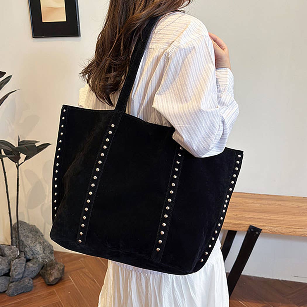 Faux Suede Burg Studded Tote Bag: BUR