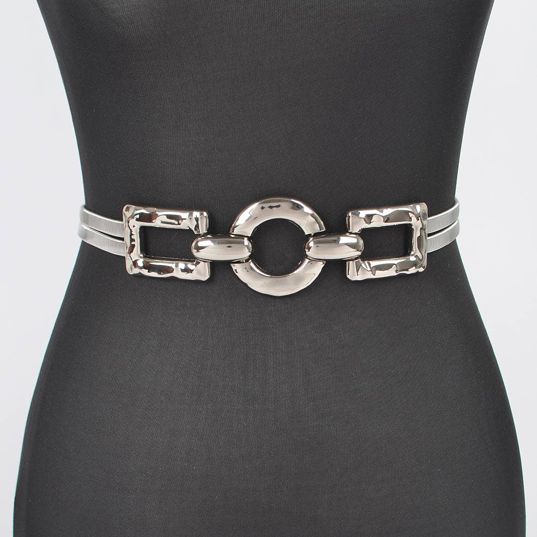 Hammered Metal Buckle Plus Size Stretch Belt: SL