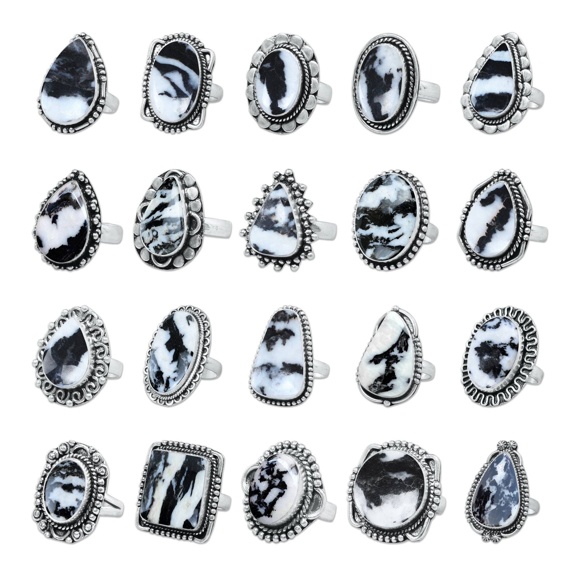 Buffalo Turquoise Rings – Handmade, Silver-Plated, Boho Style: 10 Rings