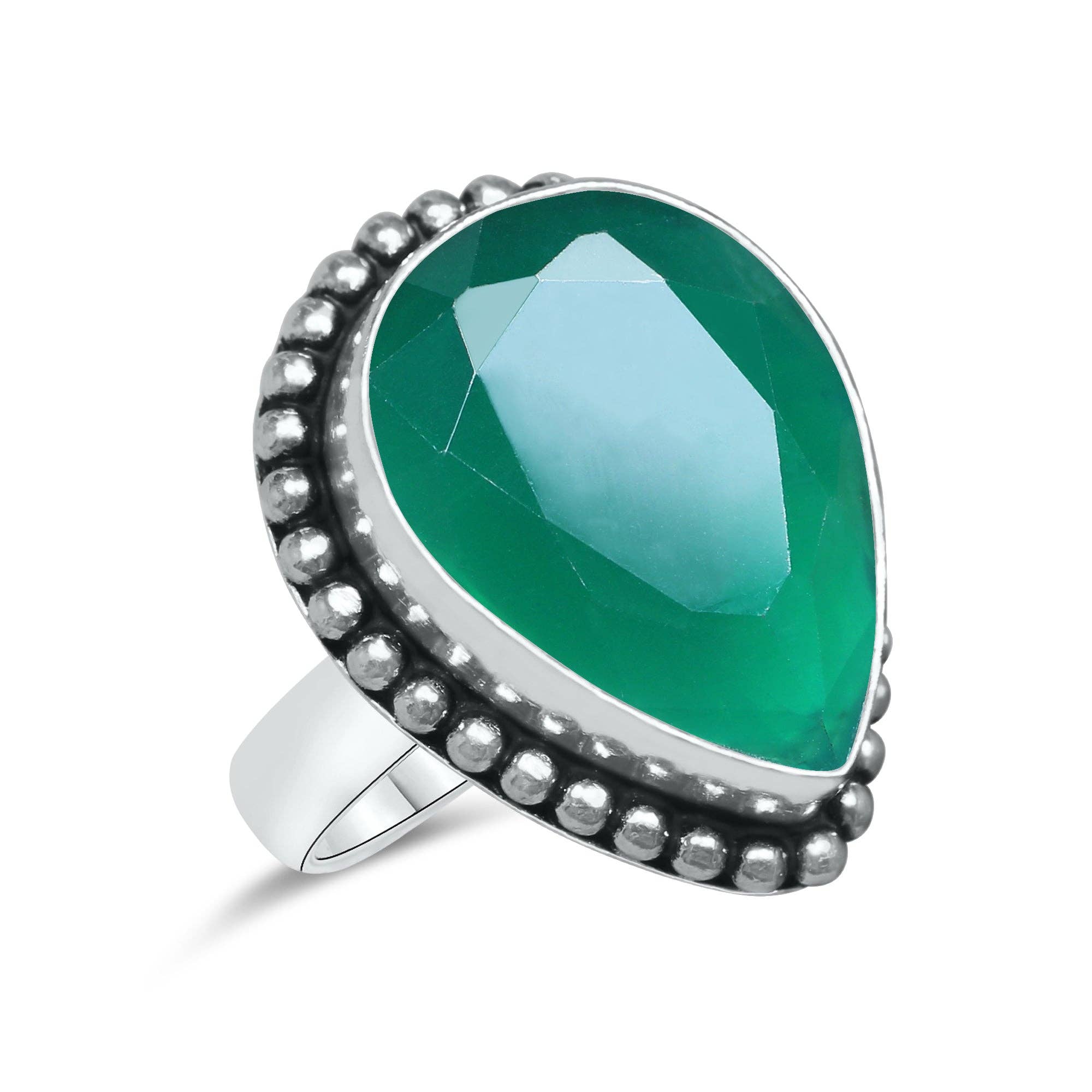 Green Onyx Faceted Rings – Silver-Plated, Handmade, Emerald Green Statement | Wholesale: 10 Rings