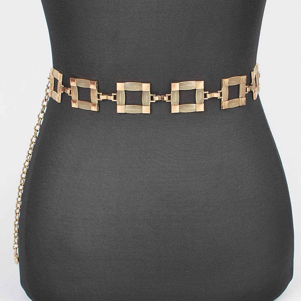 Gold Square Metal Plus Size Chain Belt  25-60 waist