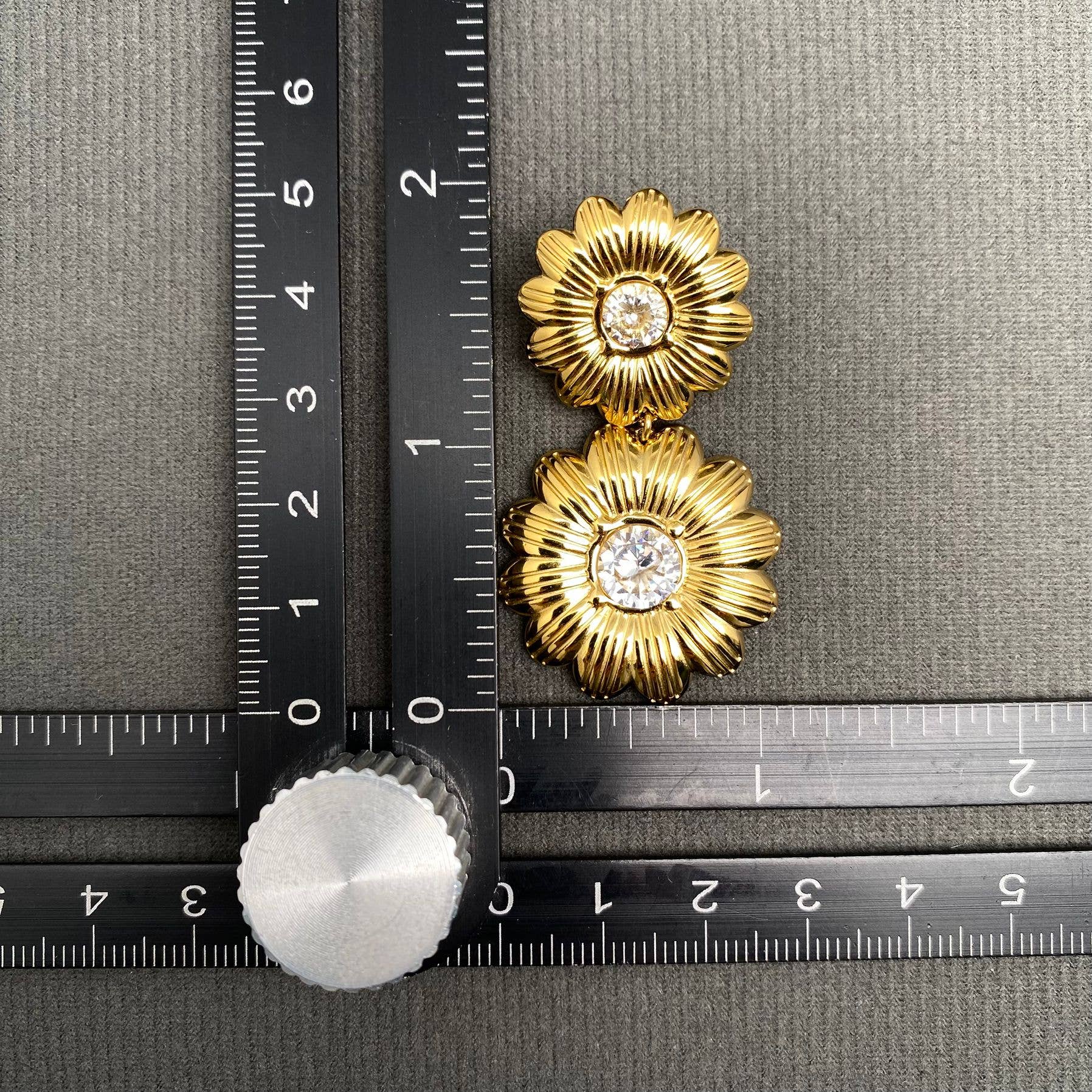 Zircon Inlaid  Double Flower 18K Golden S.Steel Earrings - FGS