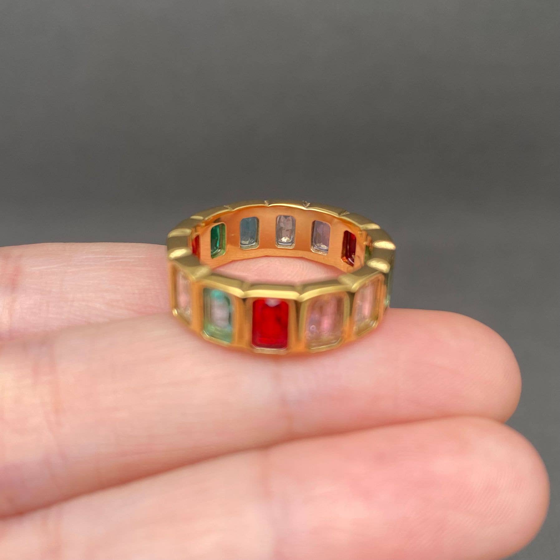 Colored Square Zircon 18K Gold Plated S.Steel Ring - FGS: Golden