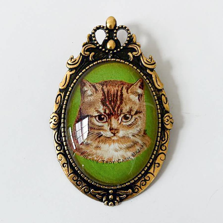 Victorian Tabby Kitten Cat Brooch Vintage Silver or Gold: Antiqued Gold