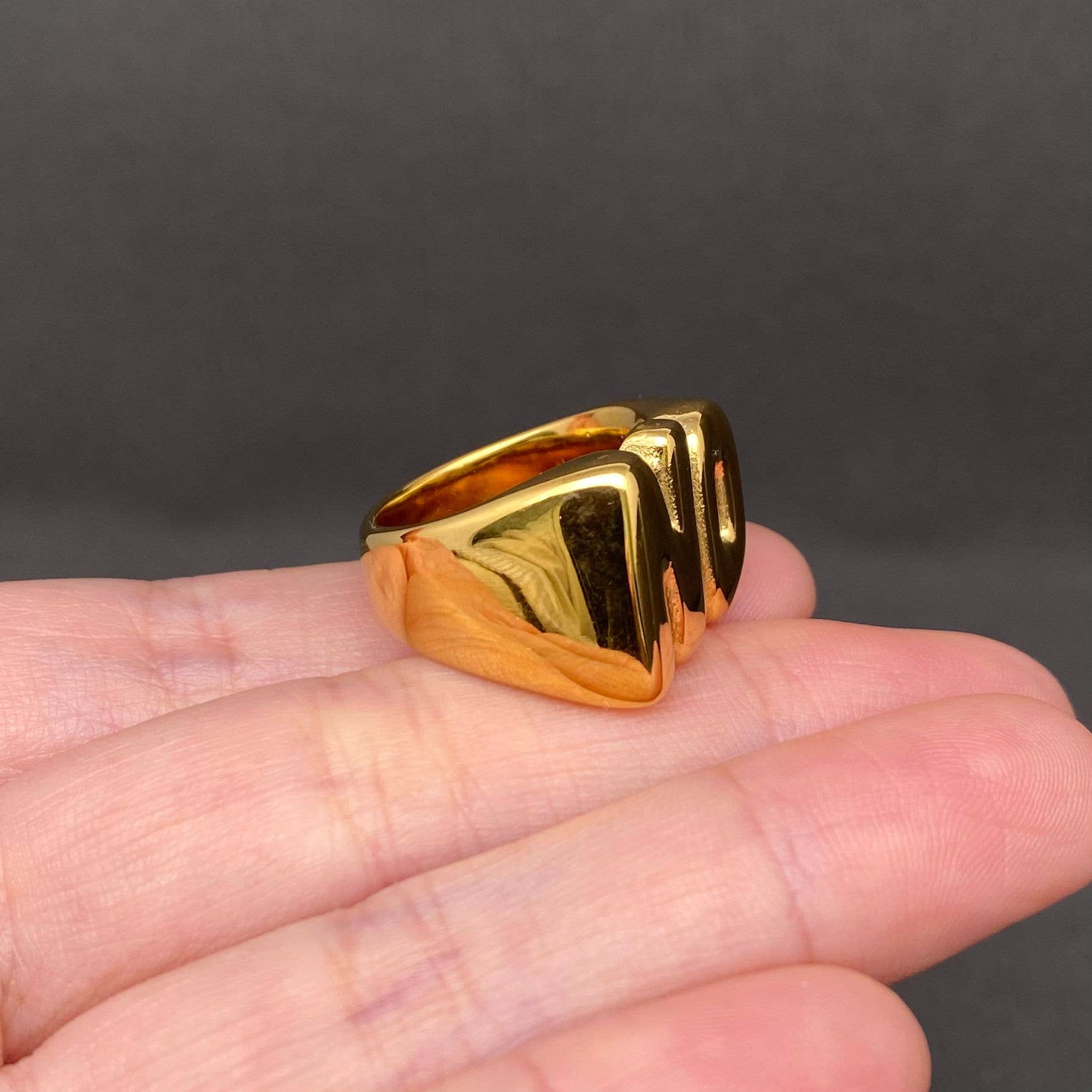 'NO' Glossy 18K Gold Plated Stainless Steel Ring - FGS: Golden / 7