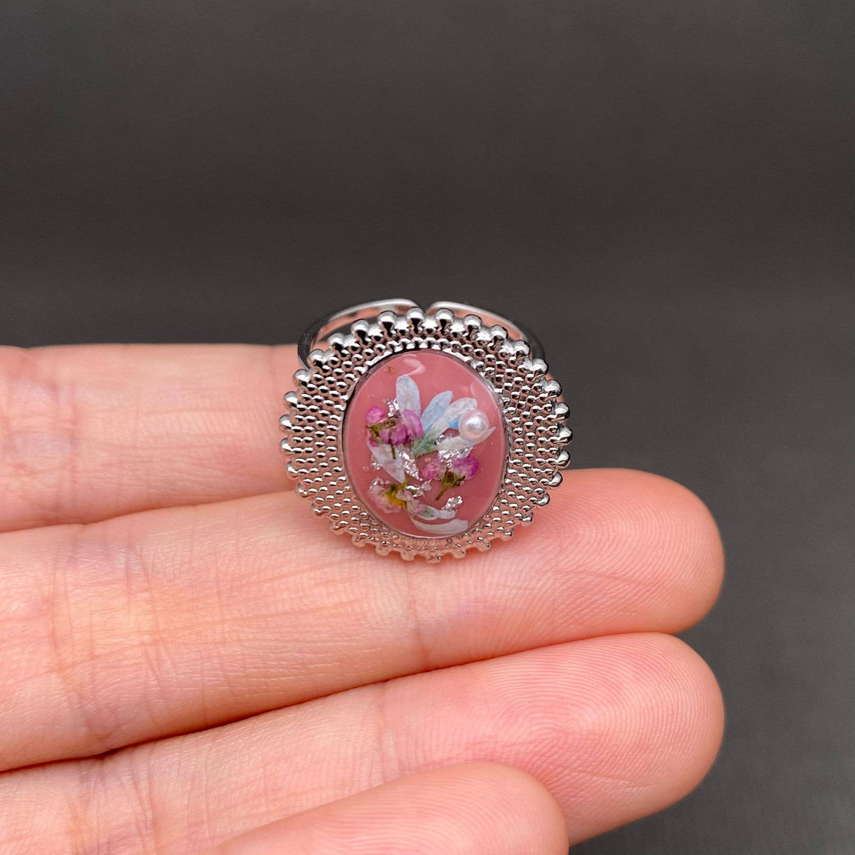 Multiple Styles Dried Flowers Stainless Steel Ring - PDF: Style E