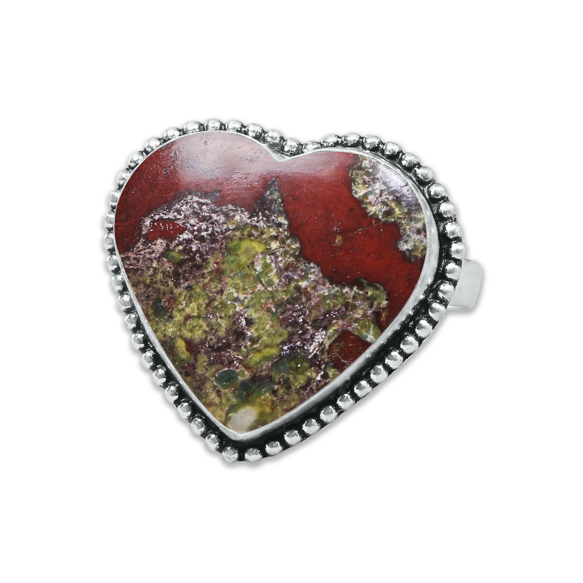 Heart Crystal Rings – Silver-Plated, Handmade, Assorted Natural Stones (US Sizes 6–10, Non-Adjustable) | Wholesale: Silver / 10 Rings