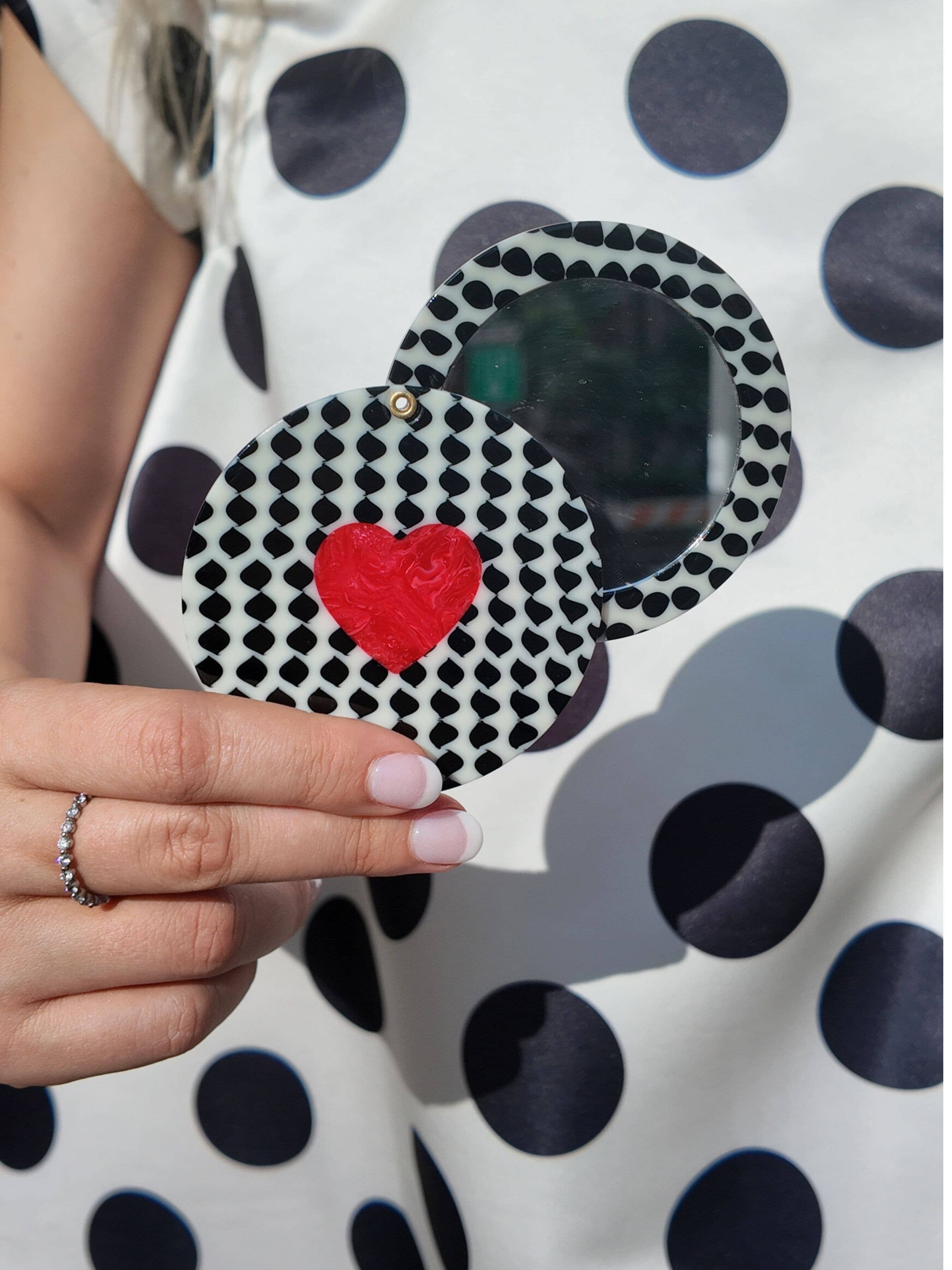 Hand Painted Polka Dot Heart Compact Mirror