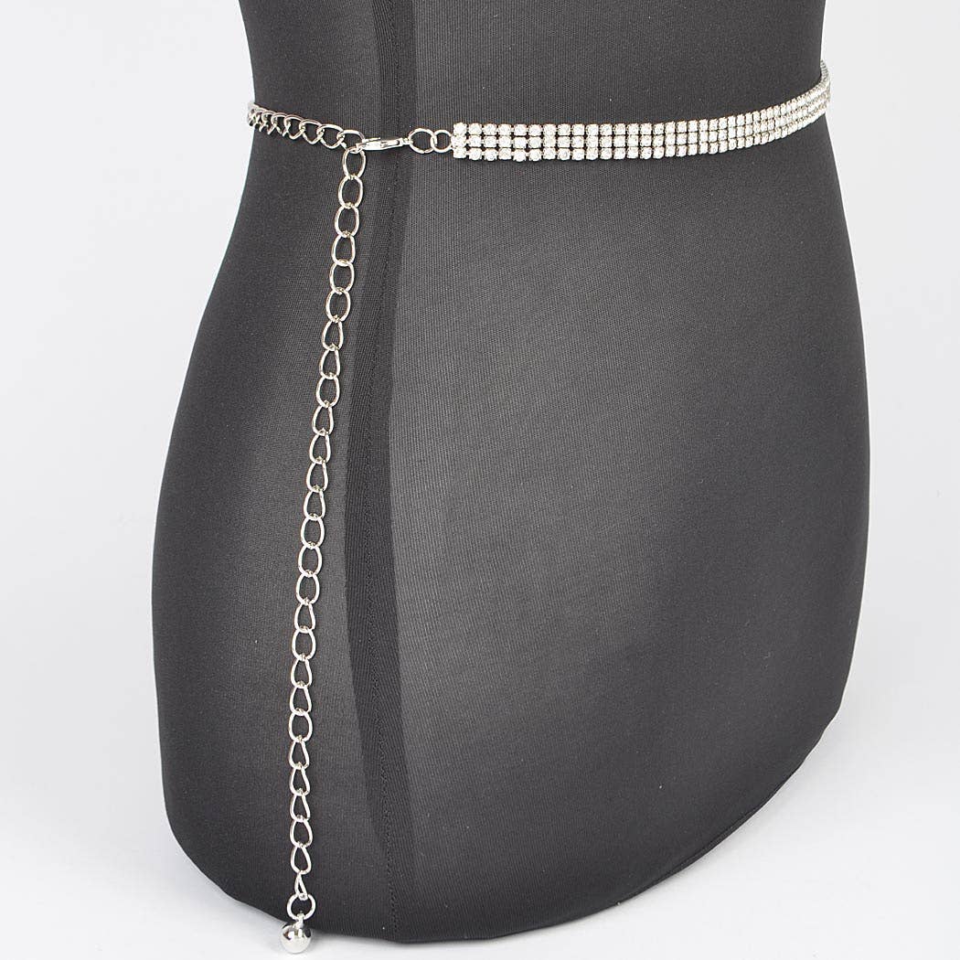 Rhinestone Plus Size Chain Belt Silver