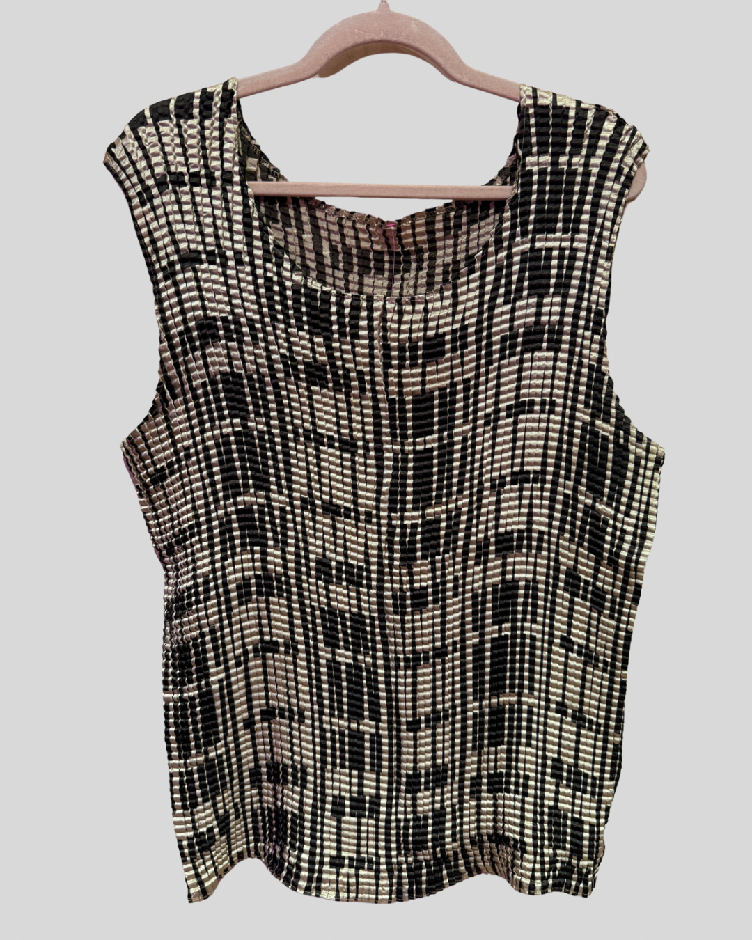 Vintage Ashley Stewart Tan and Black Geometric Textured Top (3X)