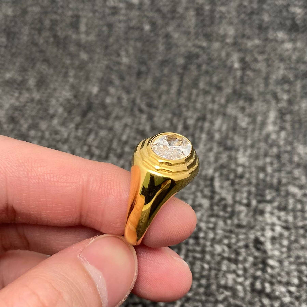 Oval Zircon 18K Gold Plated Stainless Steel Ring - FGS: 8