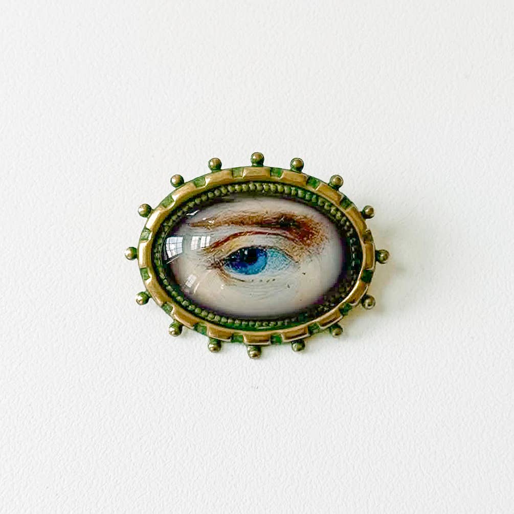 You Choose Lovers Eye Oval Brass Brooch Vintage Victorian: #1 Blue Eye Black Patina