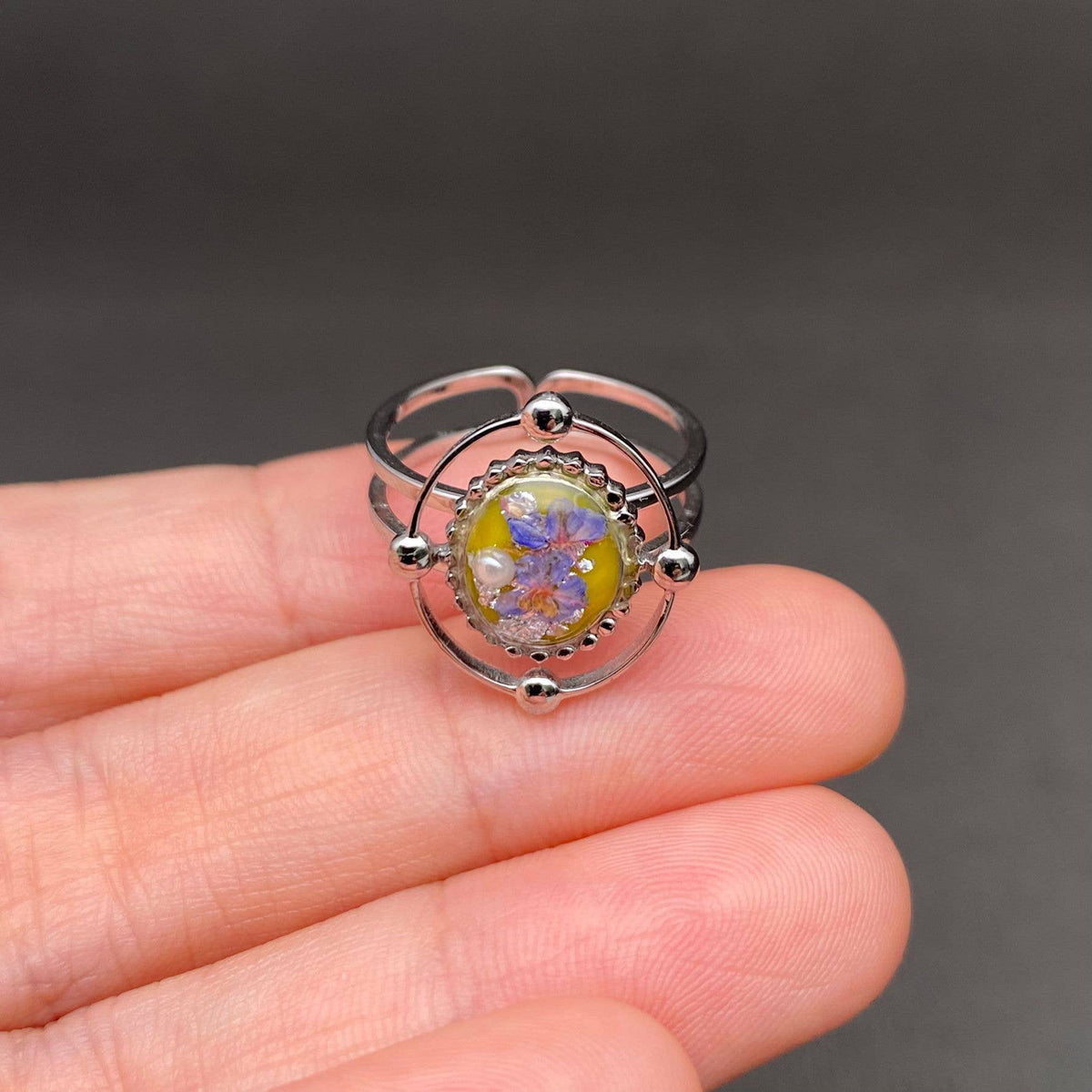Multiple Styles Dried Flowers Stainless Steel Ring - PDF: Style E