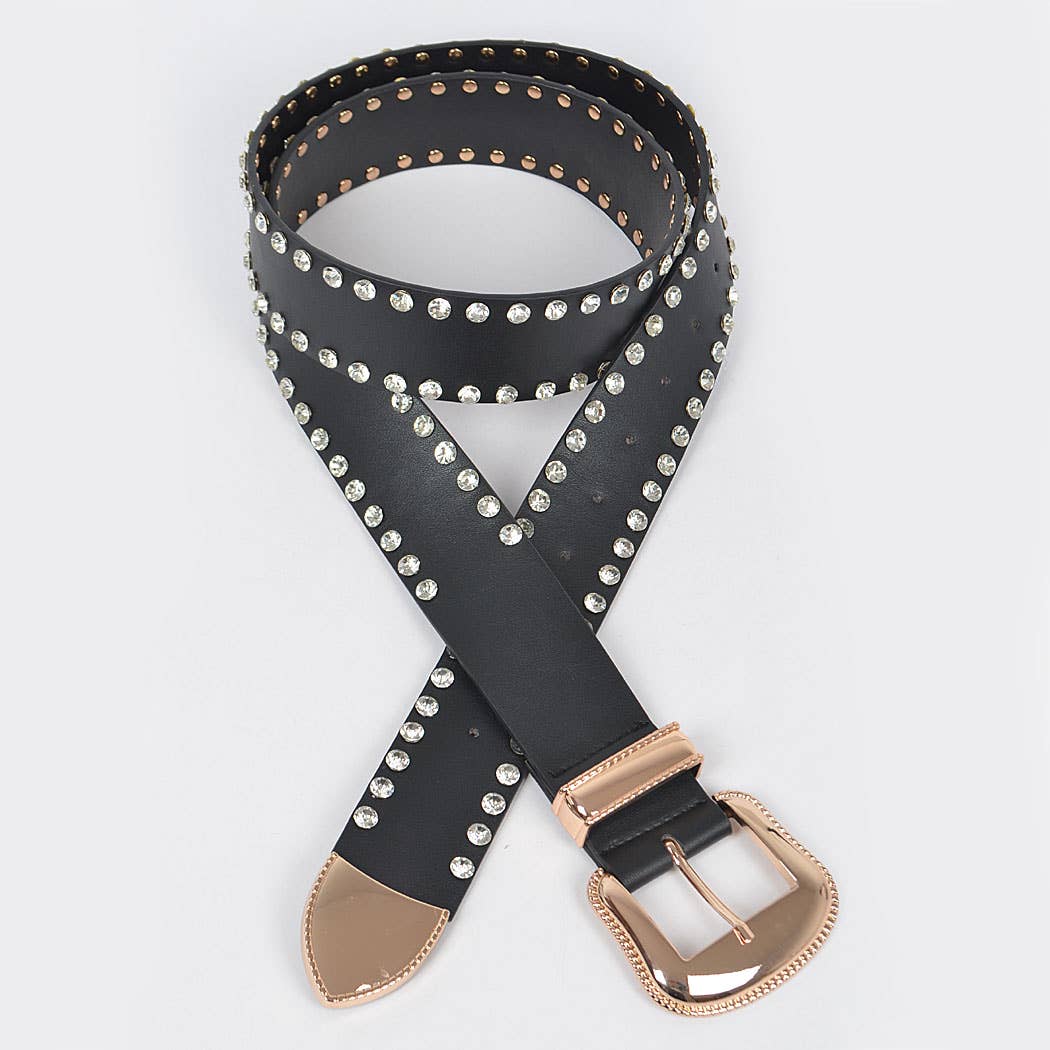Rhinestone Trimmed Multi Metal Plus Size Belt: Black Silver