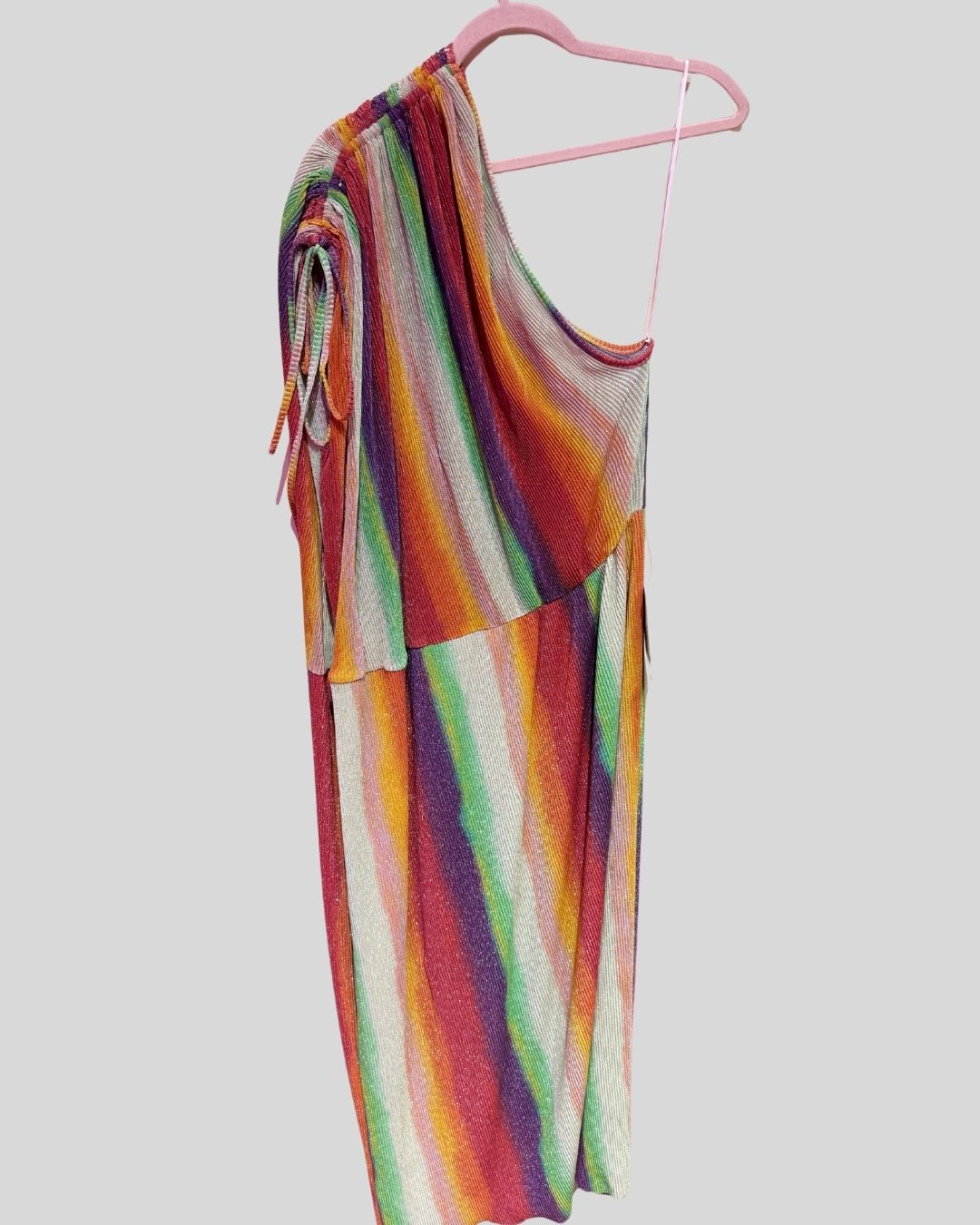 Never Fully Dressed NWT rainbow metallic one shoulder dress (20 fits 3x)