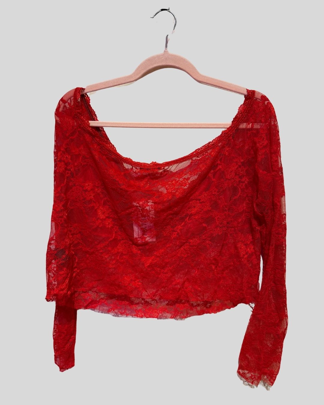 Fashion Nova Red Lace Cropped Long Sleeve Top (3X)