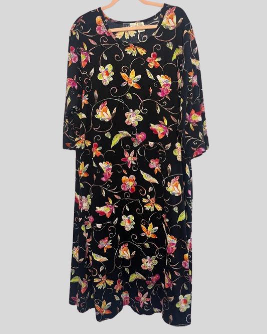 90s La Cera Black Floral Dress (3x)