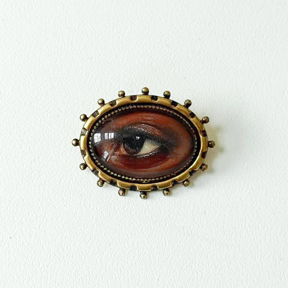 You Choose Lovers Eye Oval Brass Brooch Vintage Victorian: #5 Brown Eye (dark) Green Patina
