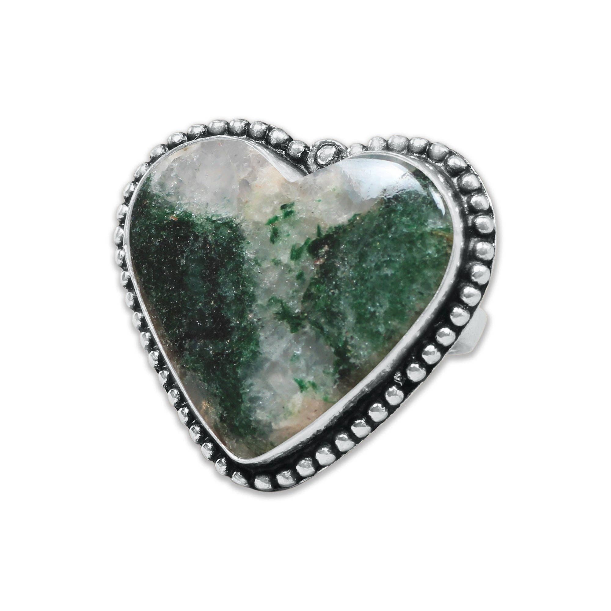 Heart Crystal Rings – Silver-Plated, Handmade, Assorted Natural Stones (US Sizes 6–10, Non-Adjustable) | Wholesale: Silver / 10 Rings